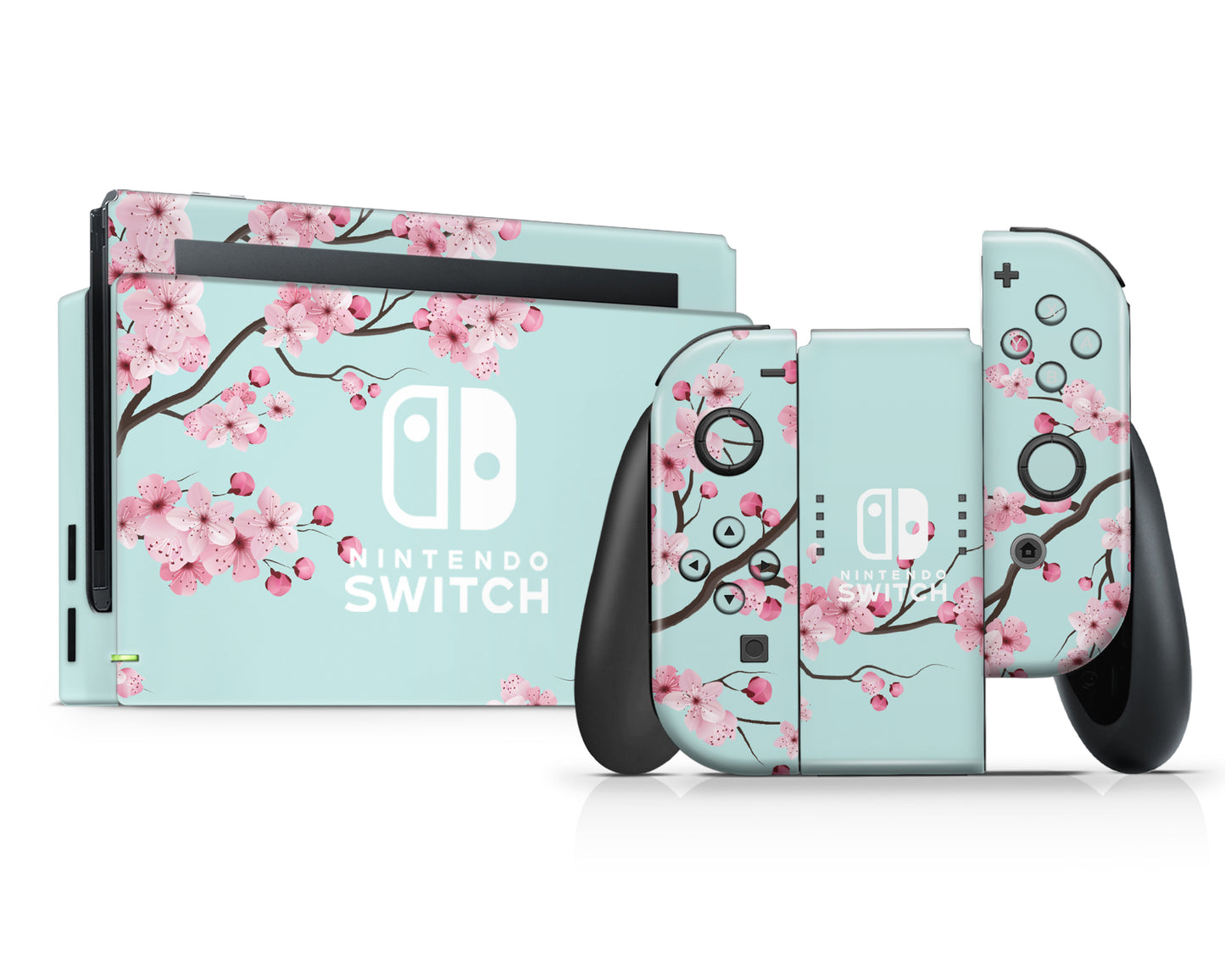 Cherry Blossom Teal Mint Nintendo Switch Skin