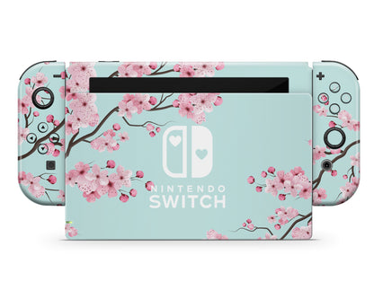 Cherry Blossom Teal Mint Nintendo Switch Skin