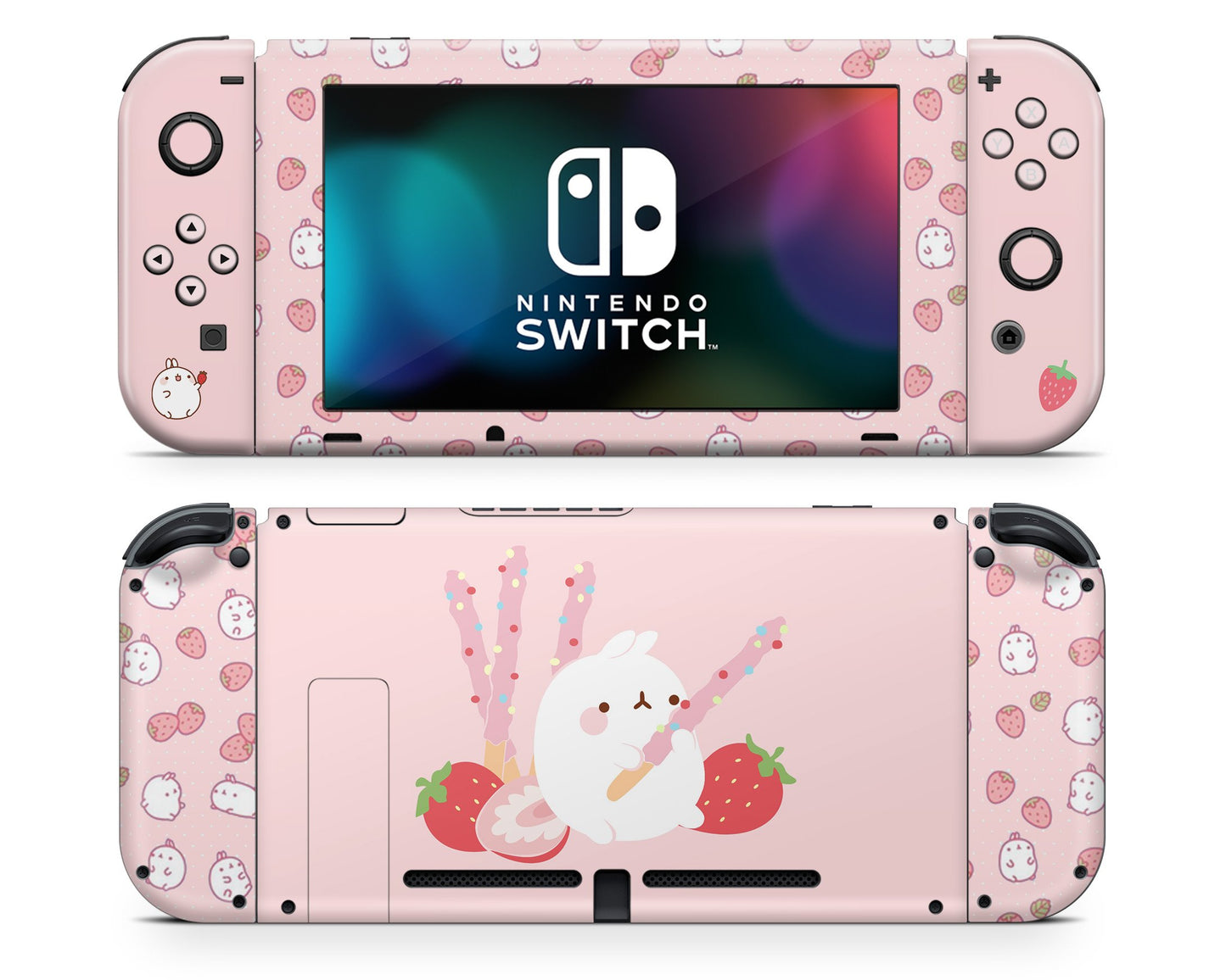 Lux Skins Nintendo Switch Pink Pastel Molang Bunny Rabbit Full Set Skins - Pop culture Molang Skin