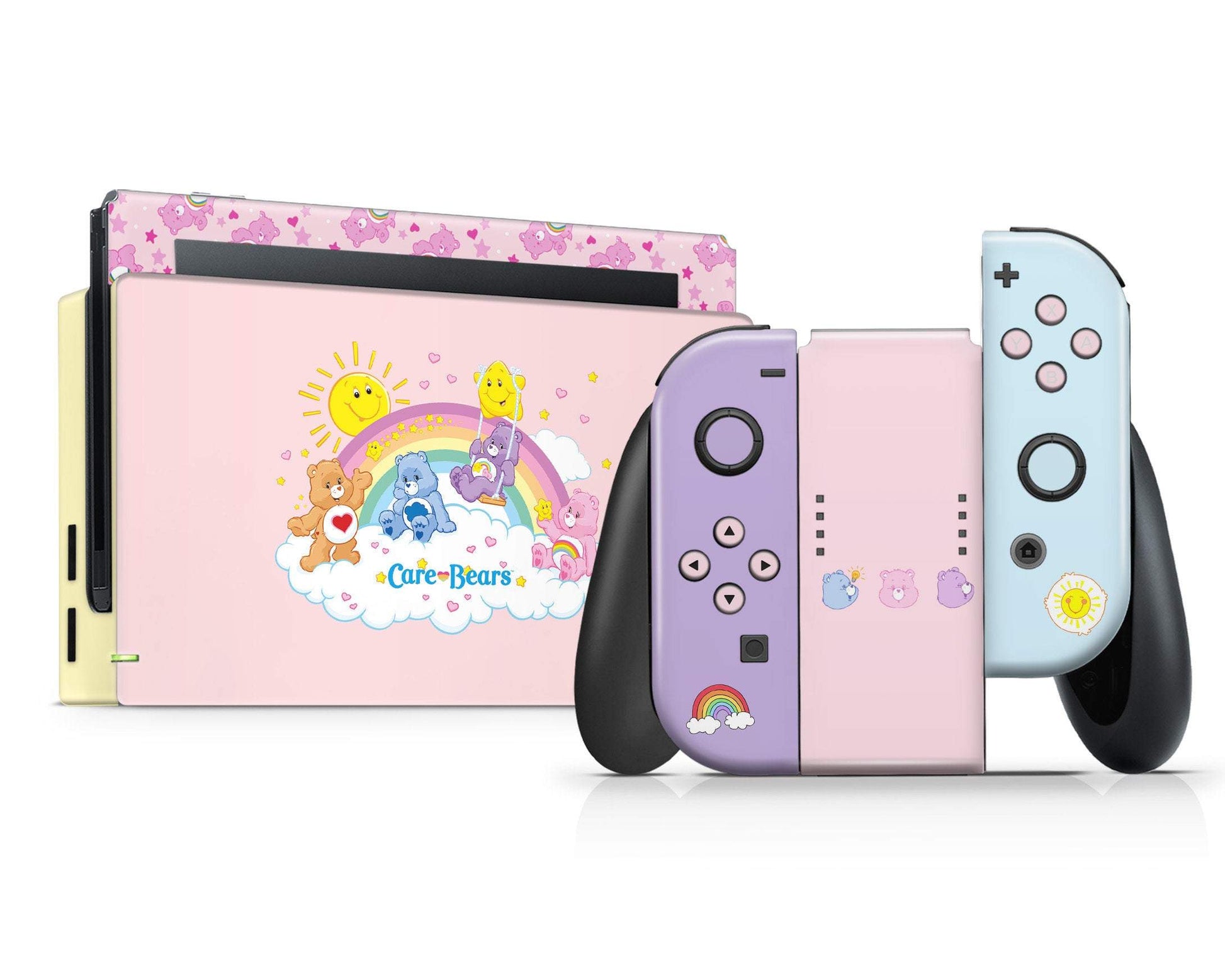 Lux Skins Nintendo Switch Care Bears Rainbow Pink Full Set Skins - Pop culture Care Bears Skin