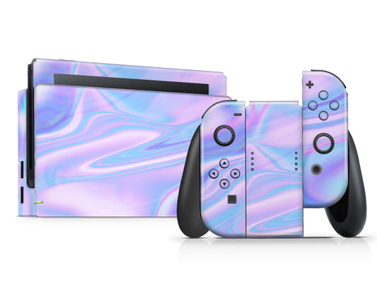 Lux Skins Nintendo Switch Purple Holographic Opal Iridescent Full Set Skins - Solid Colours Gradient Skin