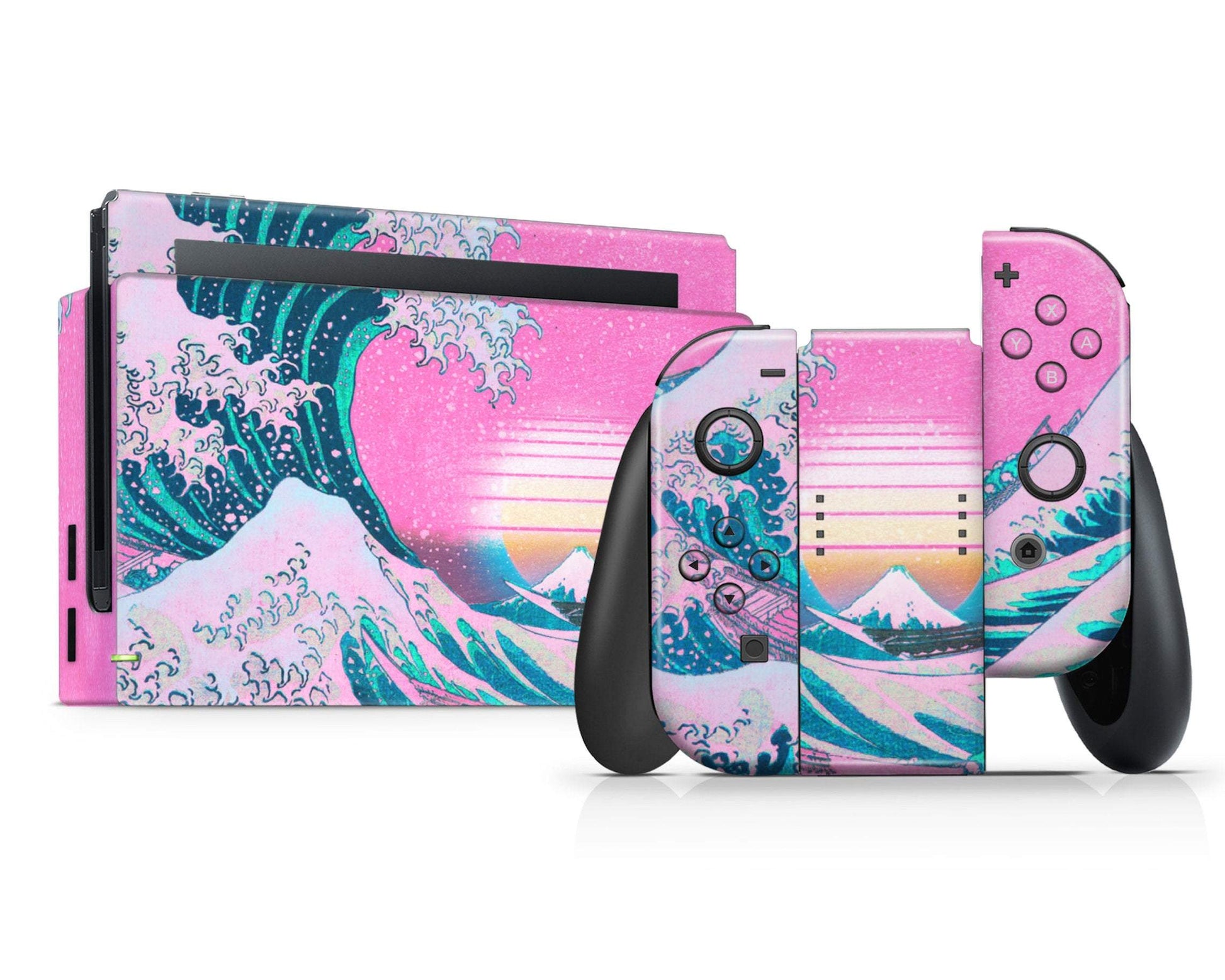 Lux Skins Nintendo Switch Great Wave off Kanagawa Pink Retrowave Classic no logo Skins - Art Artwork Skin