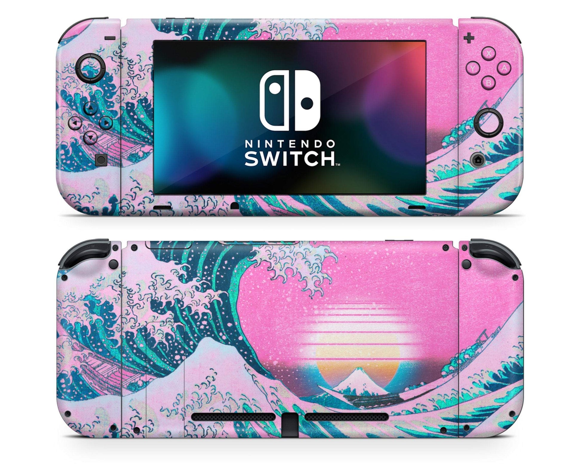 Lux Skins Nintendo Switch Great Wave off Kanagawa Pink Retrowave Classic no logo Skins - Art Artwork Skin