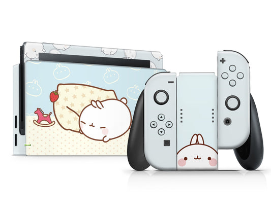 Lux Skins Nintendo Switch Blue Pastel Molang Bunny Rabbit Full Set Skins - Pop culture Molang Skin