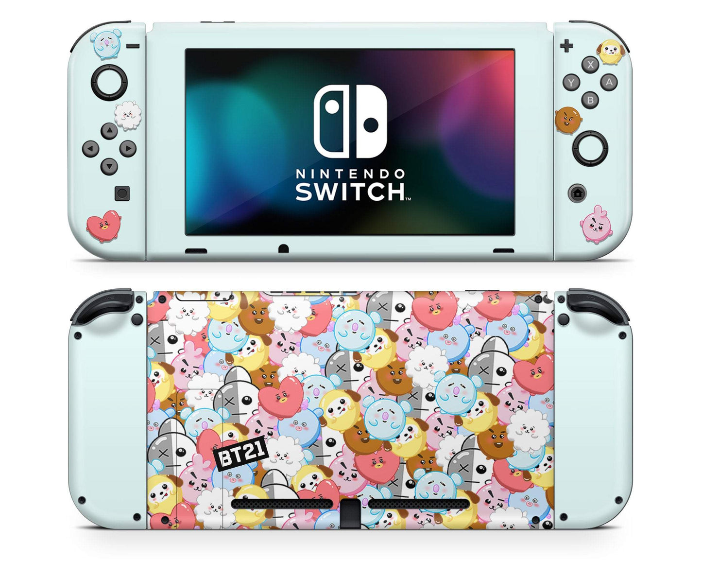 Lux Skins Nintendo Switch BT21 BTS Mint Blue Full Set Skins - Pop culture BTS Skin