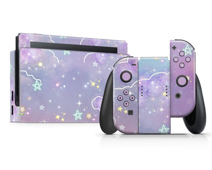 Lux Skins Nintendo Switch Pastel Purple Galaxy Full Set Skins - Pattern Galaxy Skin