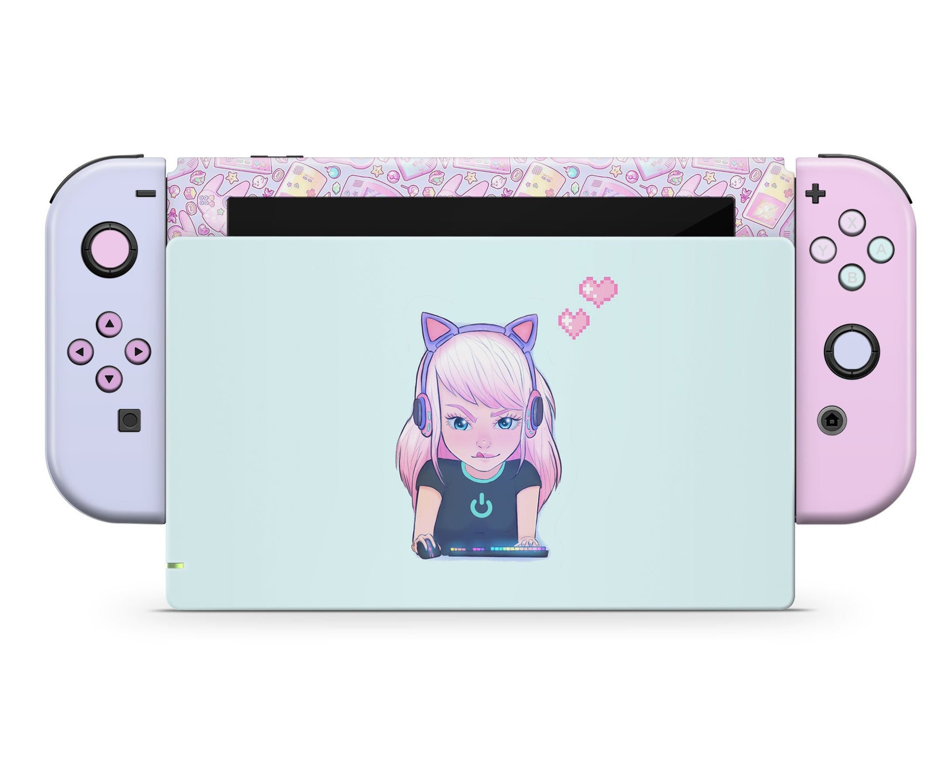 Lux Skins Nintendo Switch Gamer Girl Mint Pastels Full Set Skins - Art Cute Skin