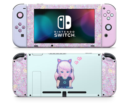 Lux Skins Nintendo Switch Gamer Girl Mint Pastels Full Set Skins - Art Cute Skin