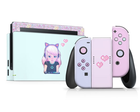 Lux Skins Nintendo Switch Gamer Girl Mint Pastels Full Set Skins - Art Cute Skin