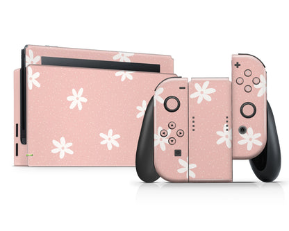 Lux Skins Nintendo Switch Pink Daisy Floral Full Set Skins - Art Floral Skin