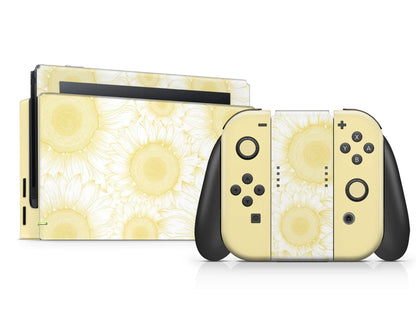 Lux Skins Nintendo Switch Pale Yellow Sunflower Full Set Skins - Art Floral Skin