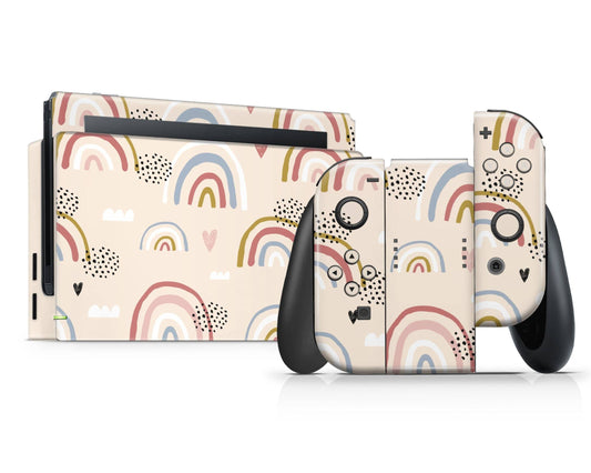 Boho Rainbow Cloud Hearts Nintendo Switch Skin