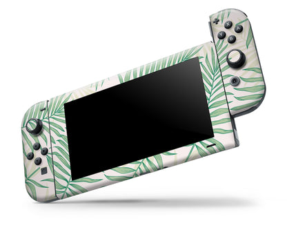 Tropical Palm Leaf Sage Green Nintendo Switch Skin