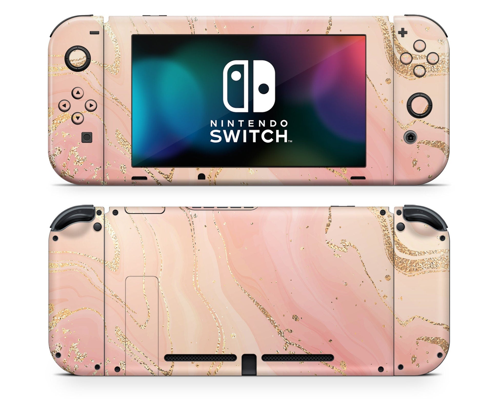 Lux Skins Nintendo Switch Ethereal Peach Pink Marble Full Set Skins - Pattern Marble Skin