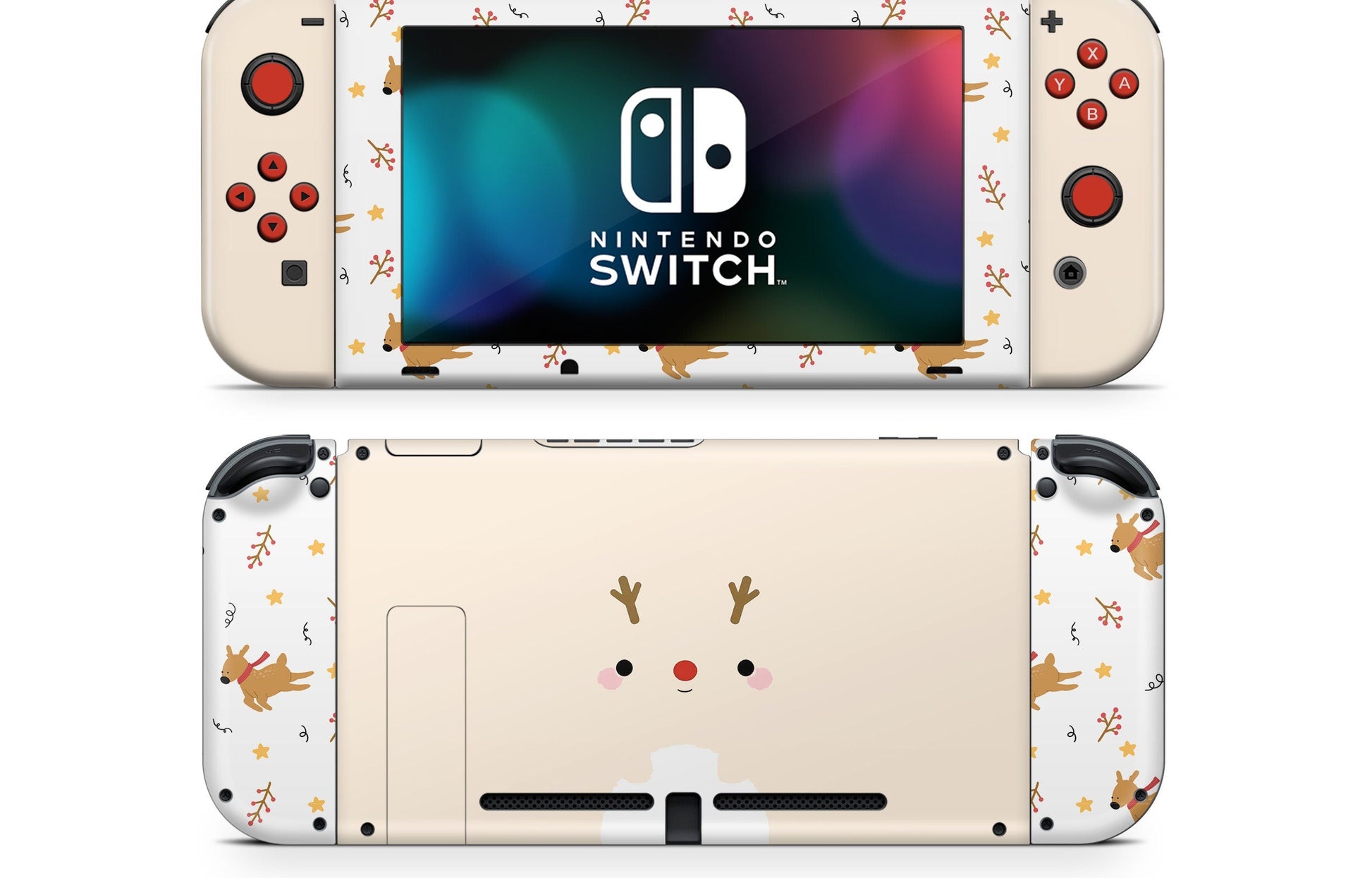 Lux Skins Nintendo Switch Cute Rudolph Reindeer Full Set +Tempered Glass Skins - Art Animals Skin