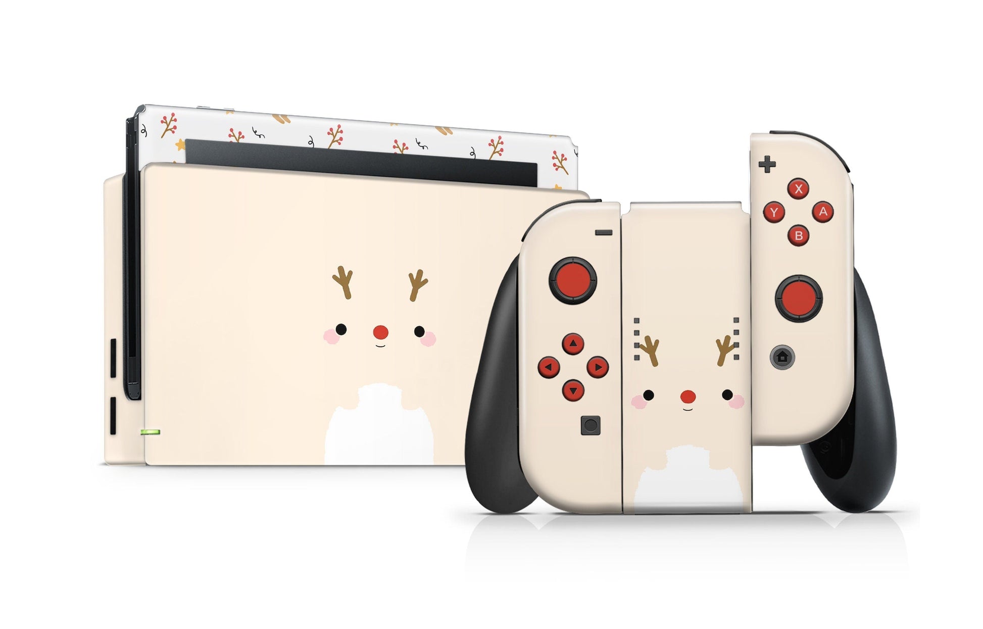 Lux Skins Nintendo Switch Cute Rudolph Reindeer Full Set +Tempered Glass Skins - Art Animals Skin