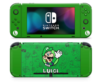 Lux Skins Nintendo Switch Luigi Minimalist Full Set +Tempered Glass Skins - Pop Culture Mario Skin