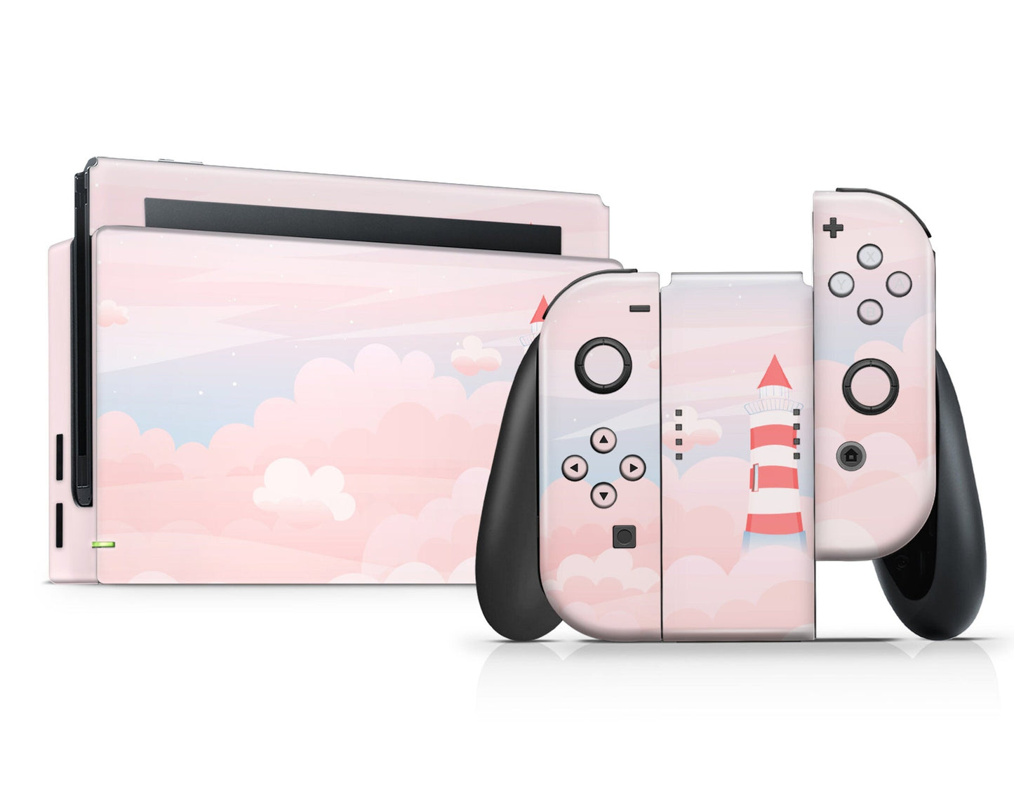 Lux Skins Nintendo Switch Dreamy Lighthouse Clouds Full Set +Tempered Glass Skins - Art Clouds Skin