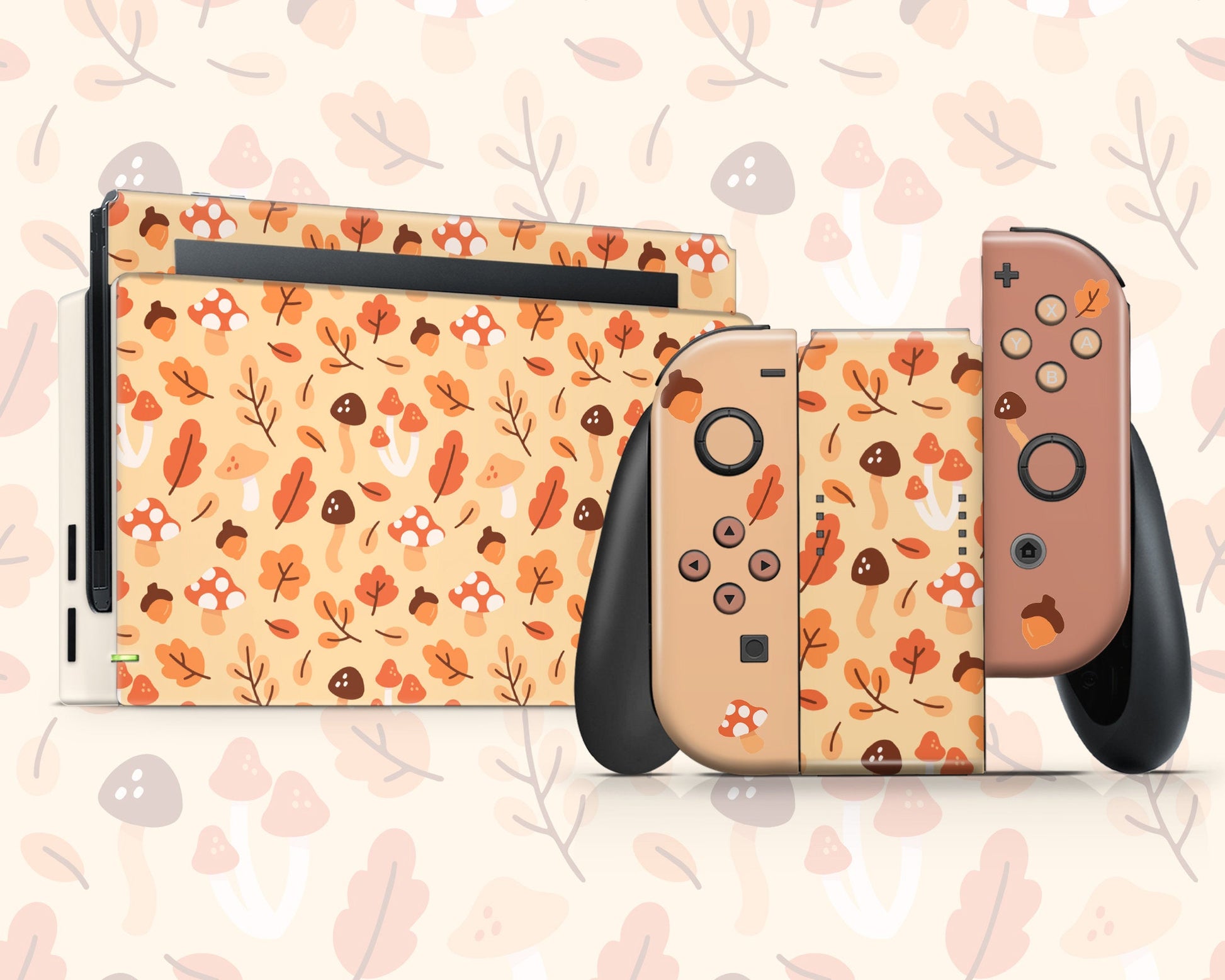 Lux Skins Nintendo Switch Cozy Fall Pattern Full Set +Tempered Glass Skins - Art Artwork Skin