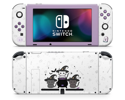 Lux Skins Nintendo Switch Pastel Purple Witch Cat Full Set +Tempered Glass Skins - Art Animals Skin