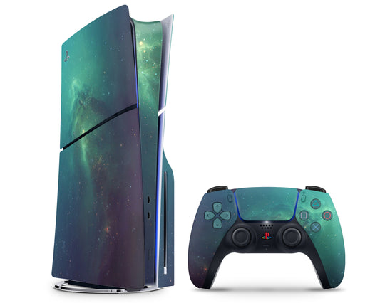 Lux Skins PS5 Slim Green Stardust Galaxy PS5 Slim Skins - Pattern Galaxy Skin