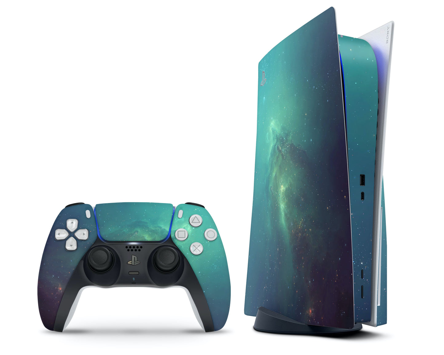 Lux Skins PS5 Green Stardust Galaxy PS5 Skins - Pattern Galaxy Skin