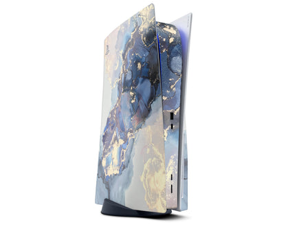 Lux Skins PS5 Ethereal Blue Gold Marble PS5 Skins - Pattern Marble Skin