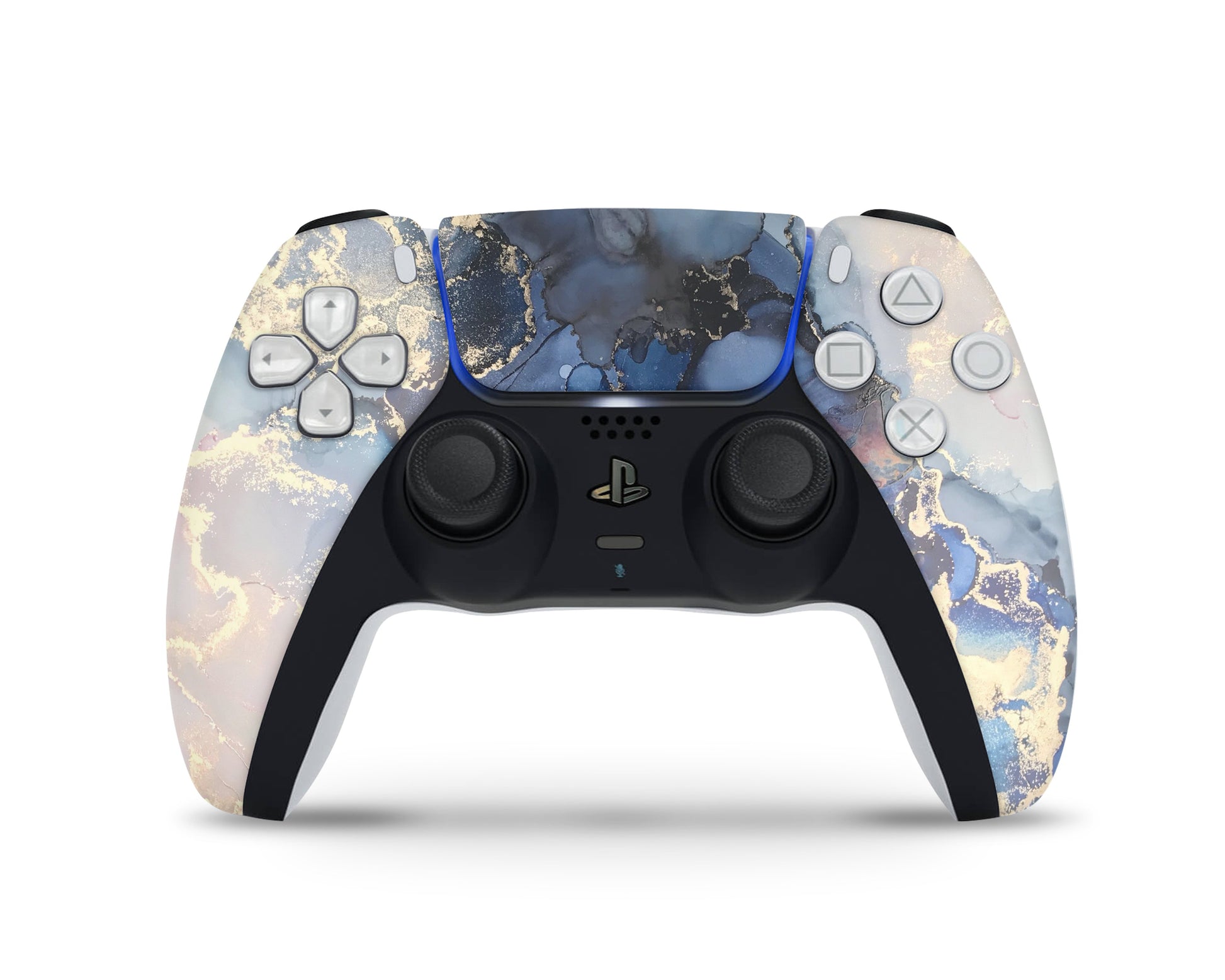 Lux Skins PS5 Controller Ethereal Blue Gold MarbleSkins - Pattern Marble Skin