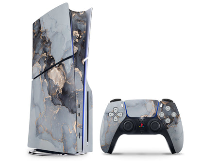 Lux Skins PS5 Slim Ethereal Gold Marble PS5 Slim Skins - Pattern Marble Skin