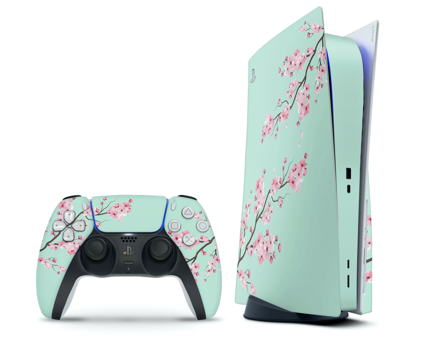 Lux Skins PS5 Teal Cherry Blossom PS5 Skins - Art Floral Skin