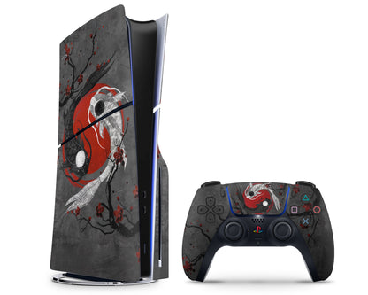 Lux Skins PS5 Slim Yin Yang Rose Koi PS5 Slim Skins - Art Artwork Skin