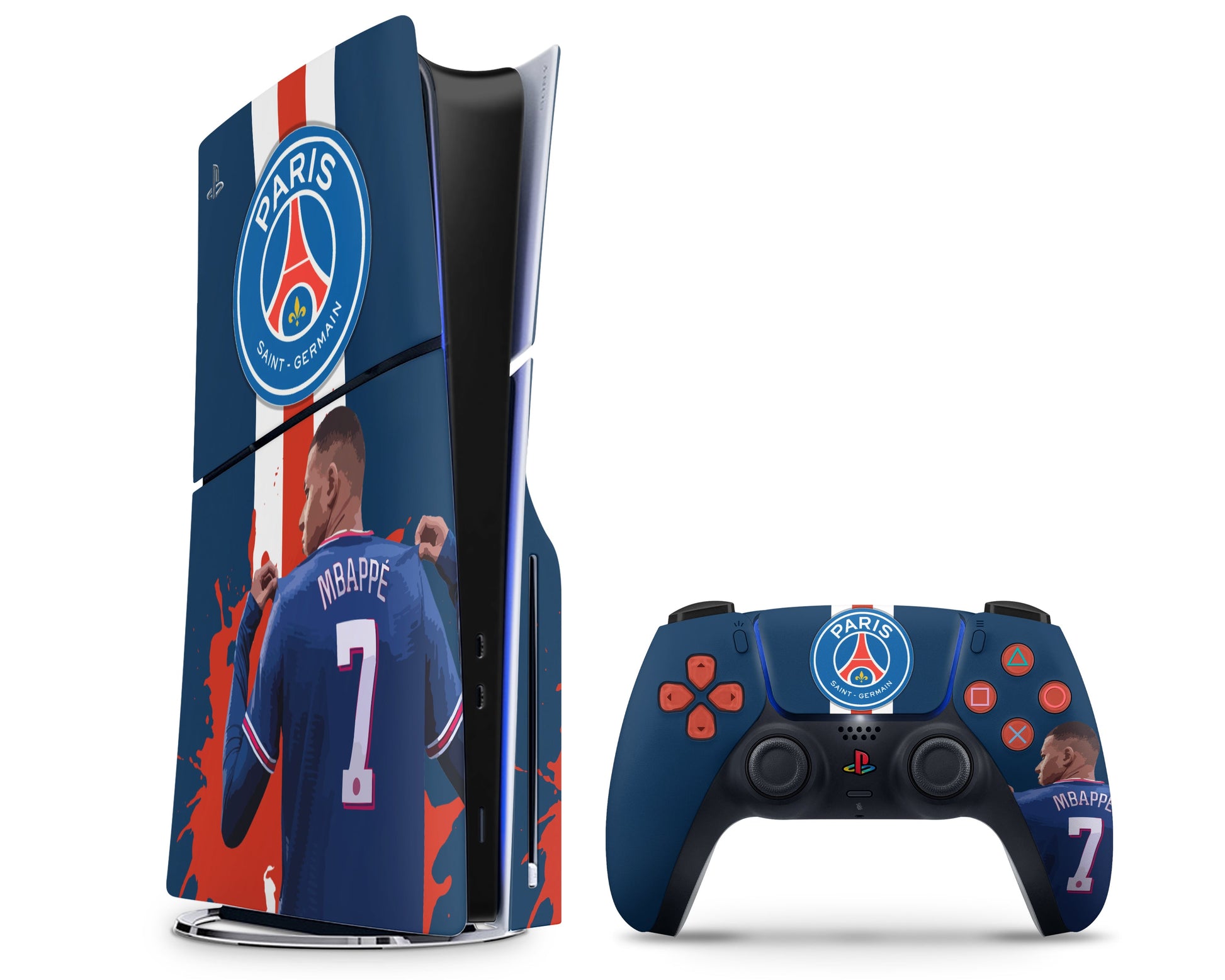 Lux Skins PS5 Slim Paris Saint-Germain Kylian Mbappe PS5 Slim Skins - Sports Soccer Skin