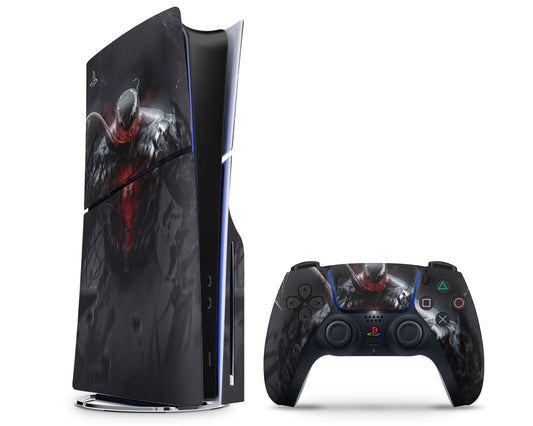 Lux Skins PS5 Slim Spiderman Dark Venom Symbiote PS5 Slim Skins - Pop culture Spiderman Skin