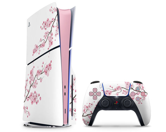 Lux Skins PS5 Slim White Cherry Blossom PS5 Slim Skins - Art Floral Skin