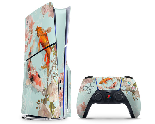 Lux Skins PS5 Slim Yin Yang Koi Rose Light PS5 Slim Skins - Art Artwork Skin