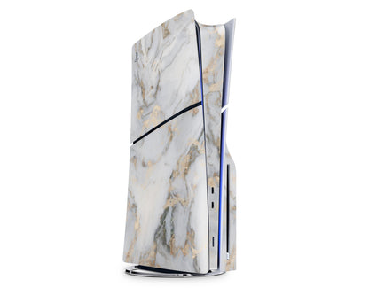 Lux Skins PS5 Slim Ethereal White Gold Marble PS5 Slim Skins - Pattern Marble Skin