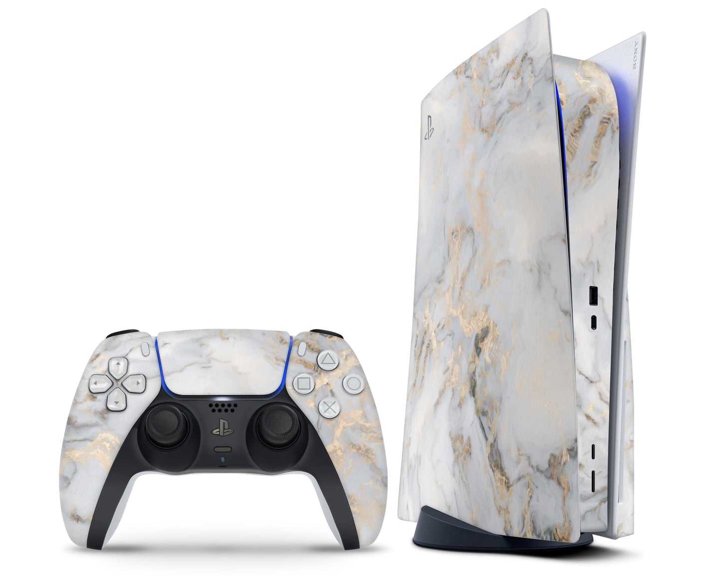 Lux Skins PS5 Ethereal White Gold Marble PS5 Skins - Pattern Marble Skin