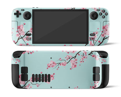 Lux Skins Steam Deck Cherry Blossom Teal Mint Full Set Skins - Art Floral Skin