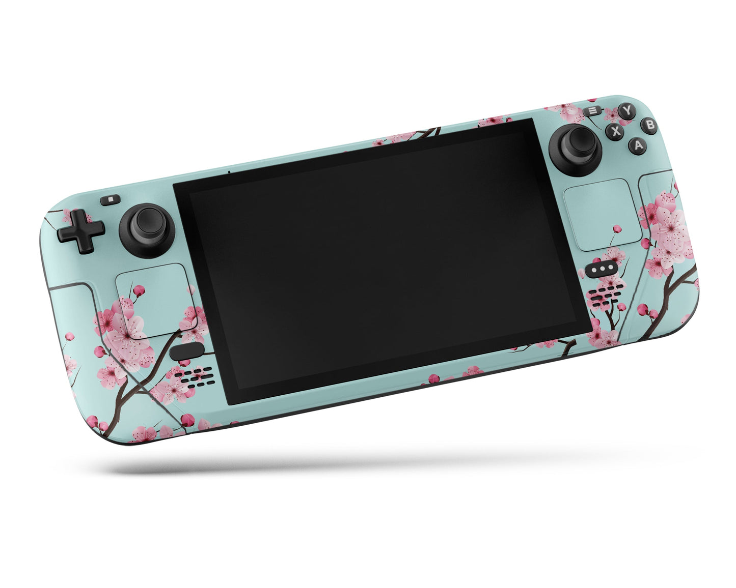 Lux Skins Steam Deck Cherry Blossom Teal Mint Full Set +Tempered Glass Skins - Art Floral Skin