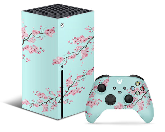 Lux Skins Xbox Series X Cherry Blossom Teal Xbox Series X Skins - Art Floral & S Skin