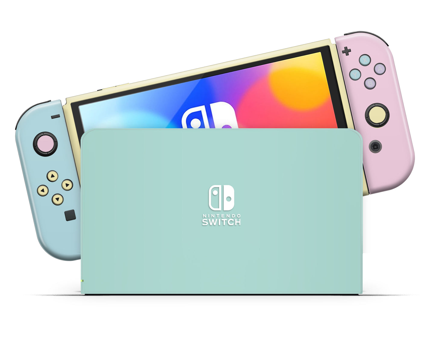 Seafoam Retro 80s Pastel Blocking Nintendo Switch OLED Skin