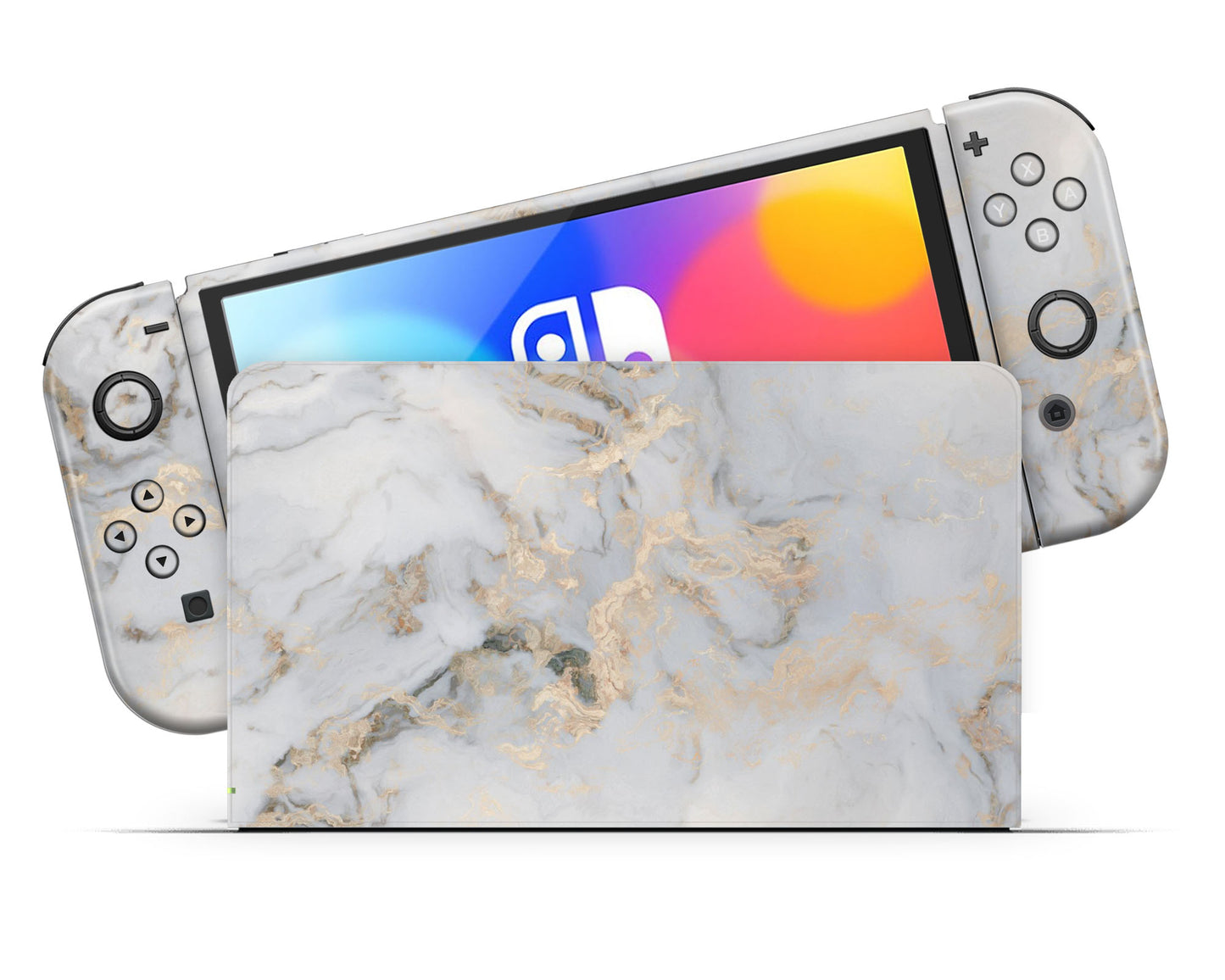 Ethereal White Gold Marble Nintendo Switch OLED Skin