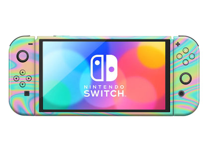 Rainbow Holographic Iridescent Swirl Nintendo Switch OLED Skin