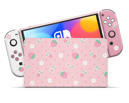 Kawaii Strawberry Daisy Nintendo Switch OLED Skin