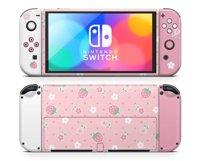 Kawaii Strawberry Daisy Nintendo Switch OLED Skin