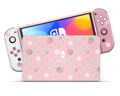 Kawaii Strawberry Daisy Nintendo Switch OLED Skin