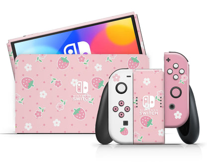 Kawaii Strawberry Daisy Nintendo Switch OLED Skin