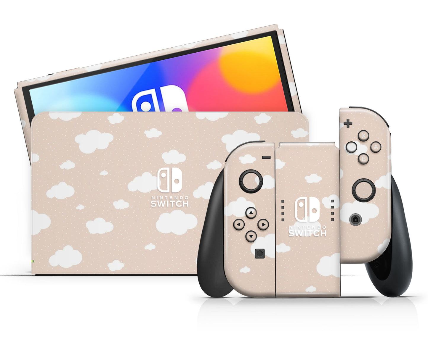 Cute Beige Clouds Nintendo Switch OLED Skin