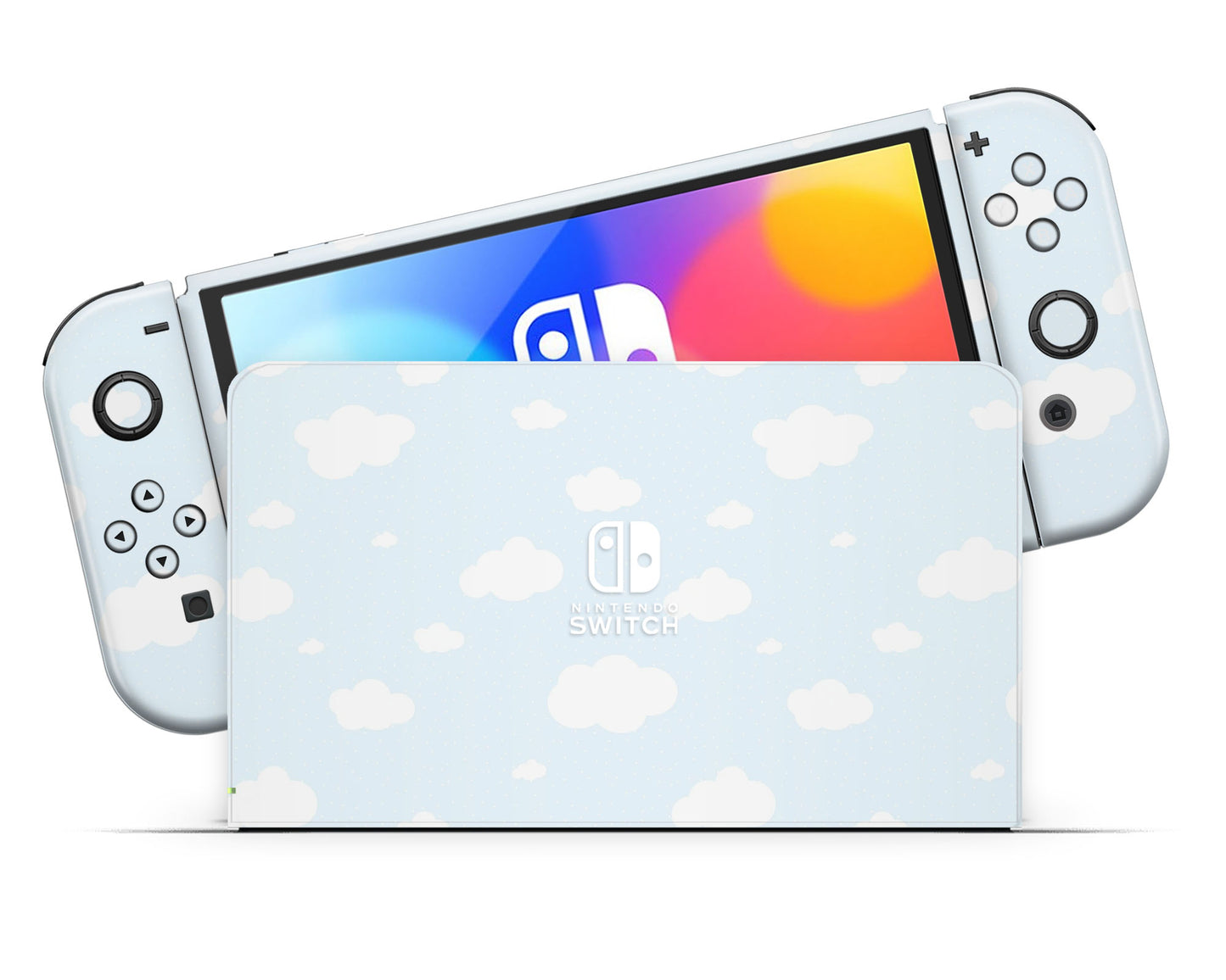 Cute Blue Clouds Nintendo Switch OLED Skin