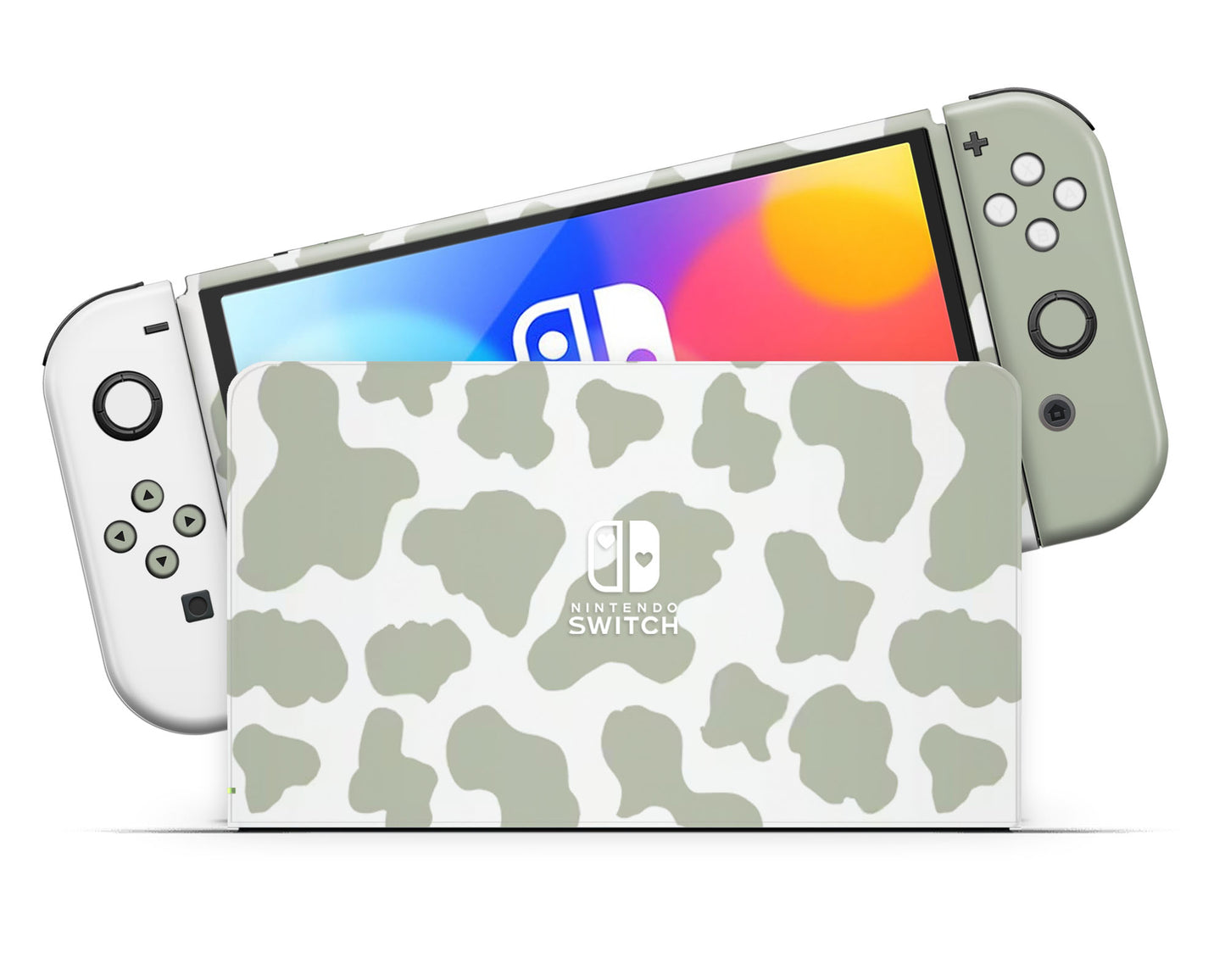 Sage Cow Pattern Nintendo Switch OLED Skin